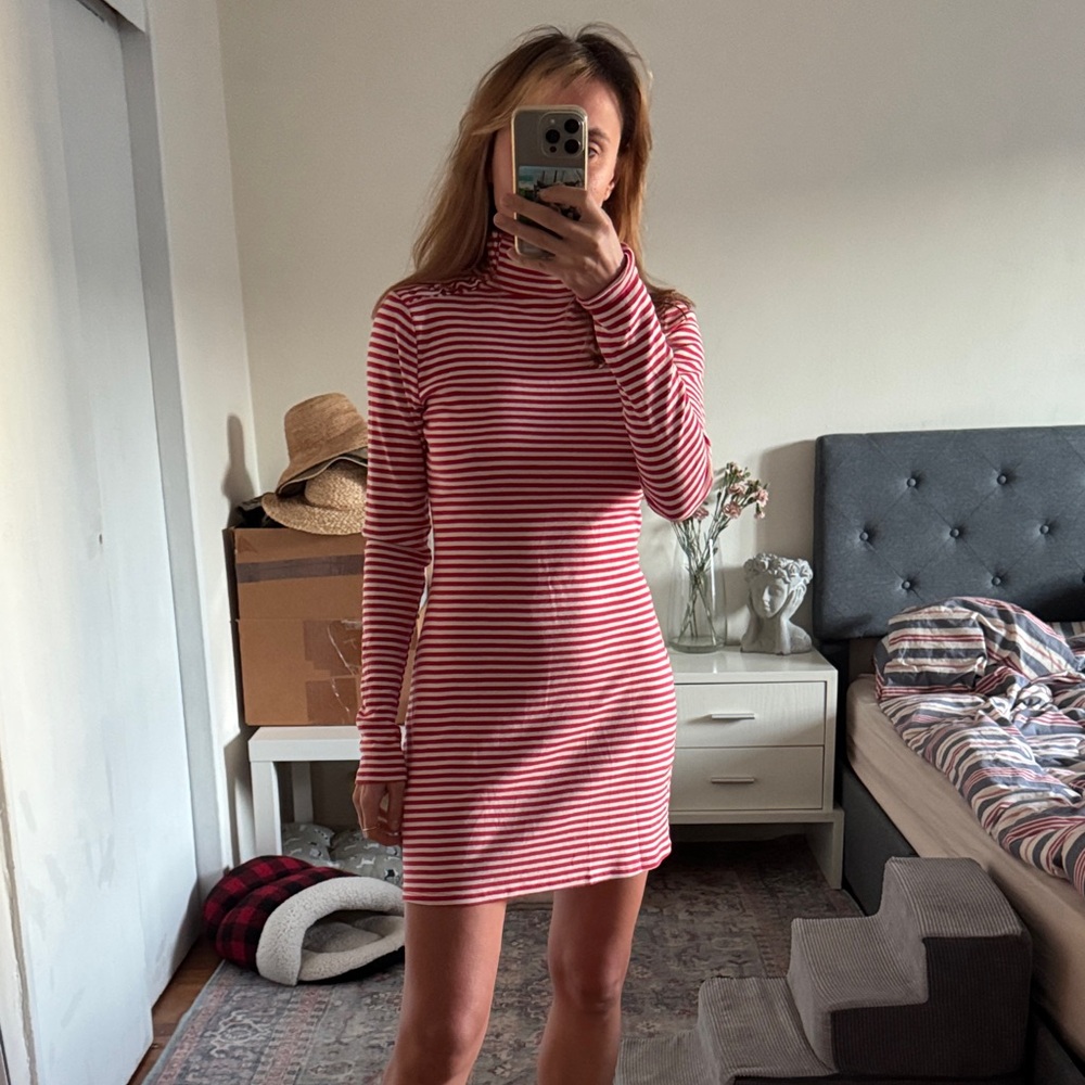 Urban Outfitters Red and White Striped Long Sleeve Dress
